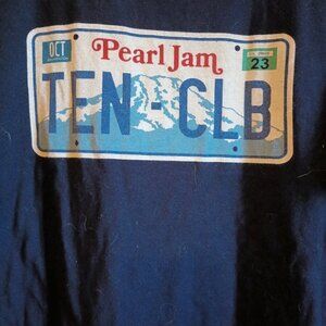 Men's Blue XL Pearl Jam Ten Club License Plate T-Shirt Grunge Tour Concert